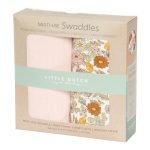Swaddles 70 x 70 - Flowers & Butterflies / Pure Soft Pink - Image 2