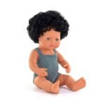 Boneca Morena com Caracóis e Macacão Chumbo 38cm