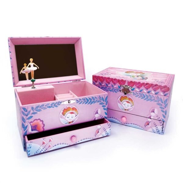 Caixa de jóias musical ‘Esperides’ com suporte para anéis, gaveta e espelho largo ‘Chloe’ - Image 4