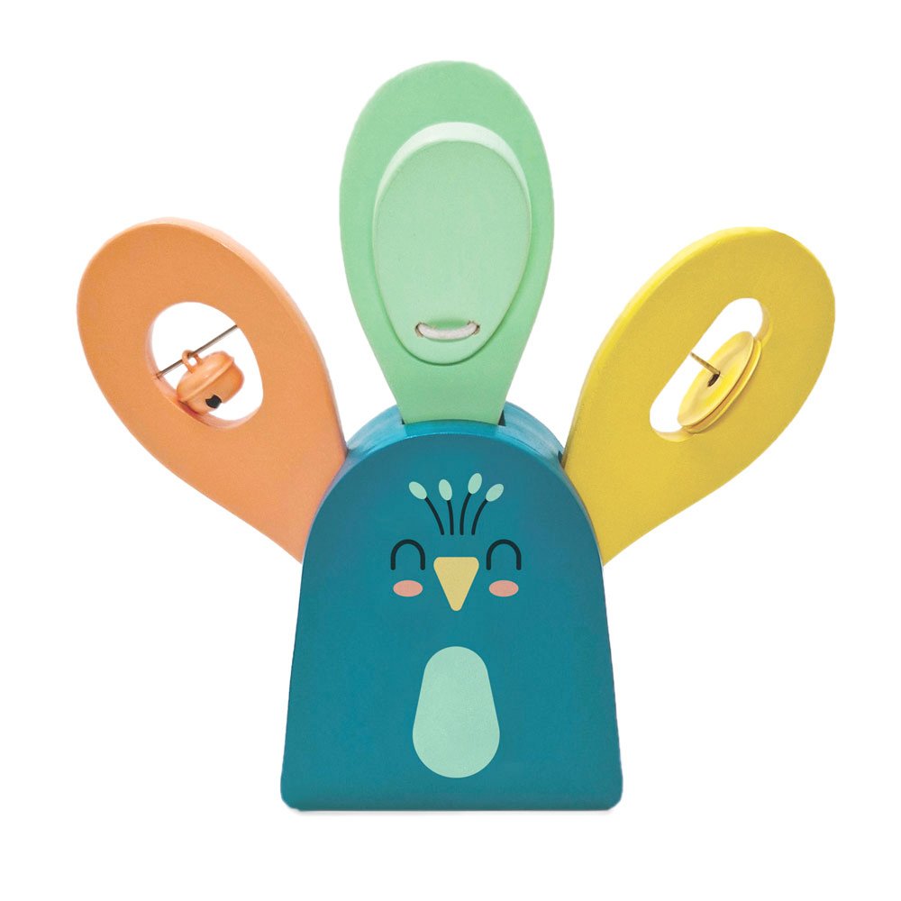 14054-3.jpg Set Musical em Madeira 4-em-1 - O Pavão ( Maracas, Jingles, Sino, Castanholas ) - Image 1