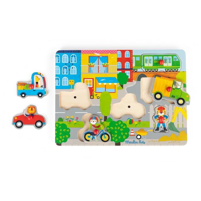 Puzzle com Som em Madeira Transportes Les Popipop - Moulin Roty - Image 3
