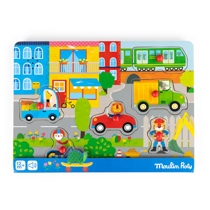 Puzzle com Som em Madeira Transportes Les Popipop - Moulin Roty - Image 4