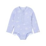 Fato de banho de manga comprida com folhos Dreamy Lavender